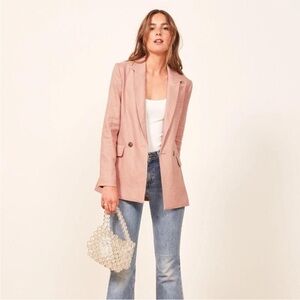 Reformation Verano Linen Oversized Blazer in Serenade Pink size XS
